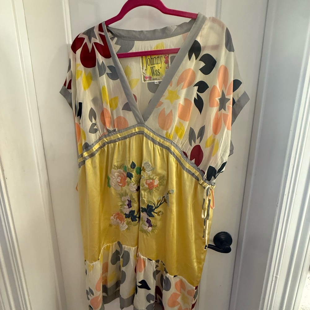 NWOT Johnny Was Silk Floral Multicolor V-Neck Dress size XL